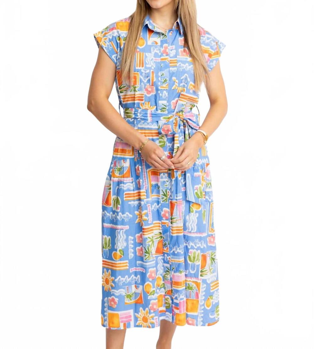NEW KARLIE santorini pocket shirt midi dress in blue